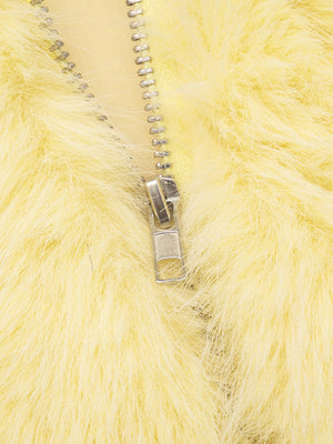 Faux Fur Zipper Hood Sleeveless Cropped Top Vest