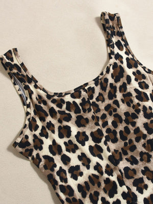 Liber Leopard Print Bell-bottoms Suspender Bodysuit/pants