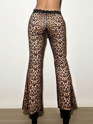 Leopard Print Hip Wrap Bell-bottoms Trousers