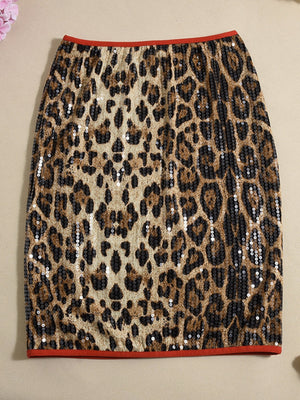 Leopard Print Sequins Stretch Skirts