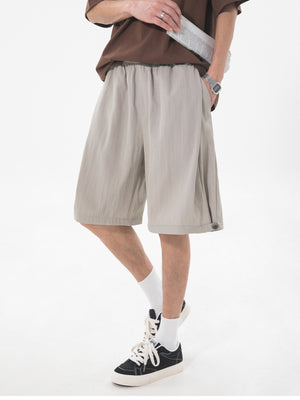 Slight Wrinkles Gathering Straight-fit Five Points Dress Pants Shorts