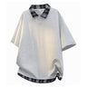 Layered-look Patchwork Plaid POLO Shirt