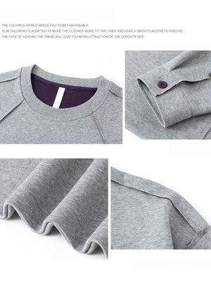 Segmentation Cutting Studs Collarless Sweatshirt