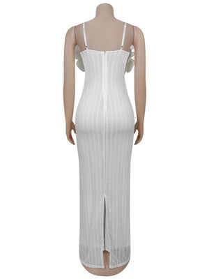 Robe de soirée maxi dos nu à fleurs 3D en dentelle et débardeur