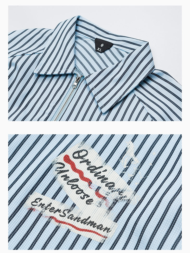 Cleanfit Lapel Stripes Printed Zipper Long-sleeved Shirt