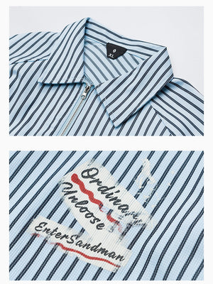Cleanfit Lapel Stripes Printed Zipper Long-sleeved Shirt
