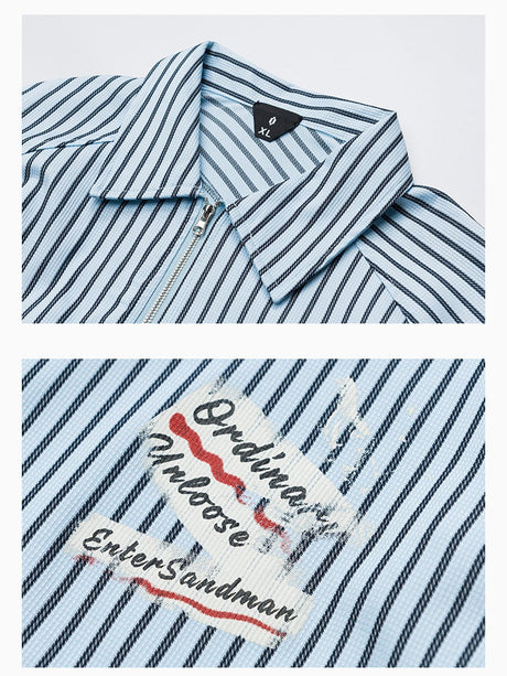 Cleanfit Lapel Stripes Printed Zipper Long-sleeved Shirt