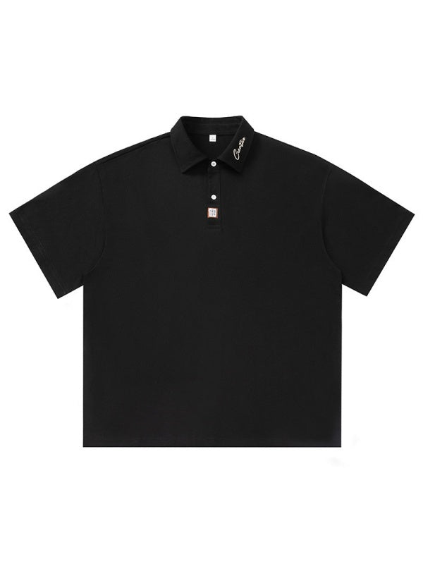 Color-blocked Applique Breathable Polo Shirt