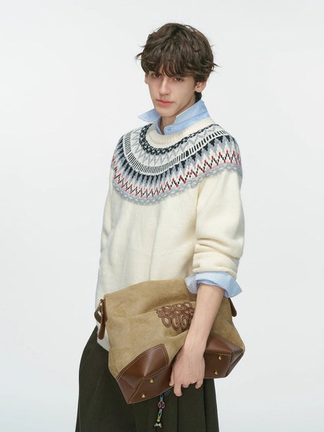 Retro Fair Isle Jacquard Crew Neck Sweaters