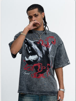 Washing Water Distressed Doberman Pinscher Printed Loose-fit T-shirts