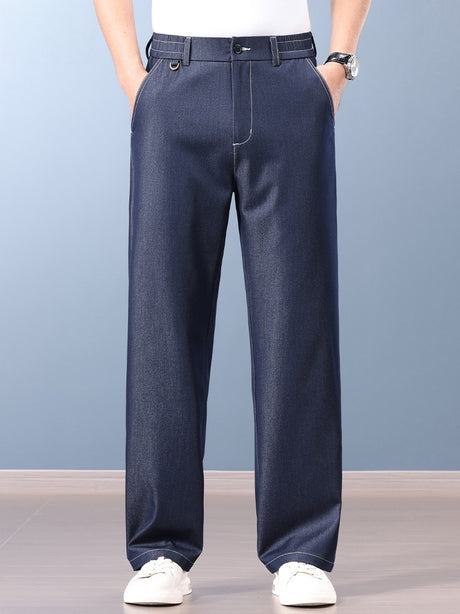 Faux Denim Straight-fit Loose-fit Anti-wrinkle Pants
