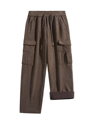 Corduroy Plush Loose Wide-leg Straight Cargo Trousers