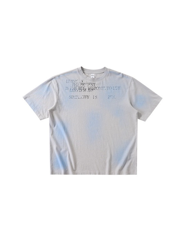 Cotton And Linen Printed Color-blocked Letter T-shirts