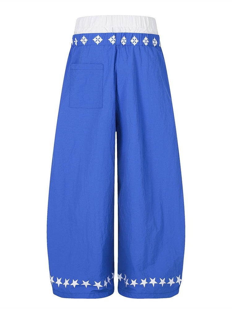 Layered-look Color Matching Wide-leg Vibe Letter Printed Double Waistband Pants