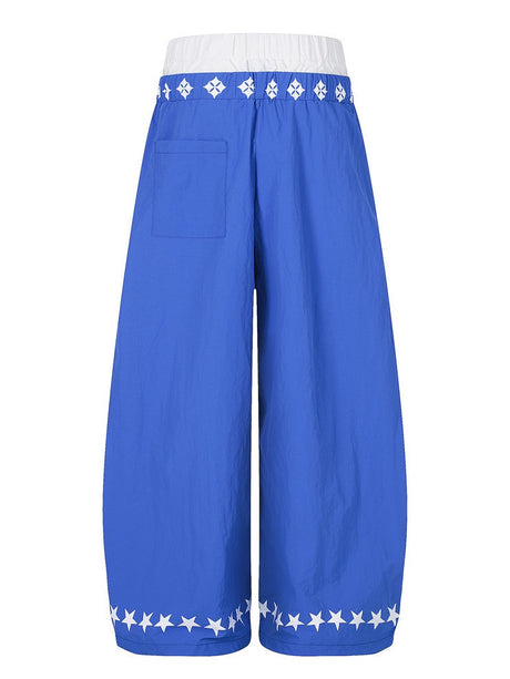 Layered-look Color Matching Wide-leg Vibe Letter Printed Double Waistband Pants