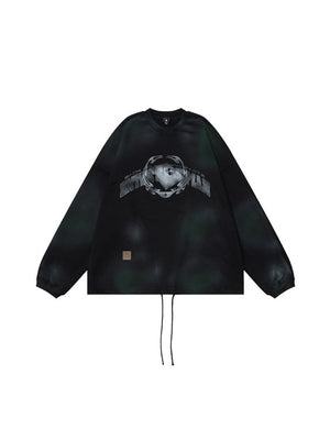 Plush Thickening Two-color Inkjet Printing Hem Drawstring Crew Neck Sweatshirt