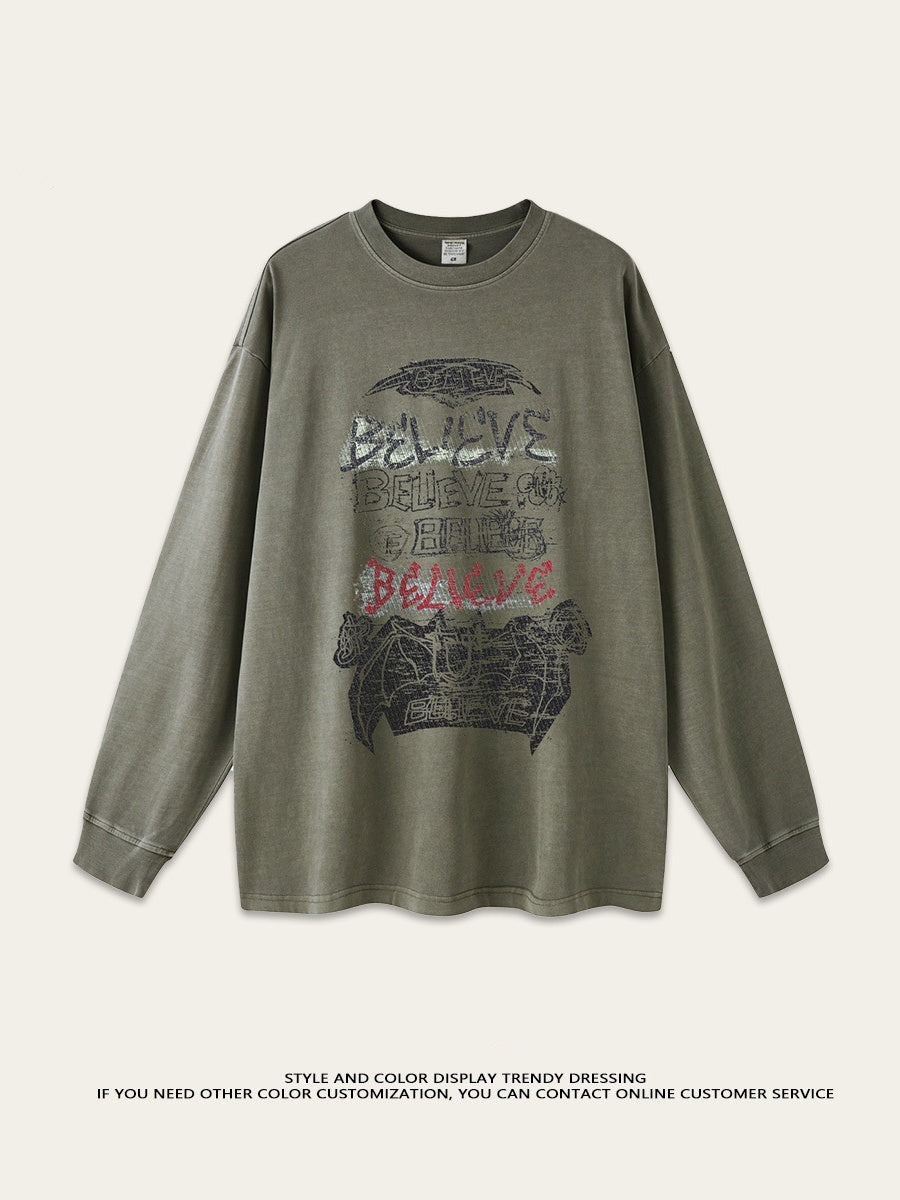 Distressed Water Wash Letter Print Loose T-shirts