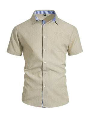 Cotton And Linen Color-blocked Shirts