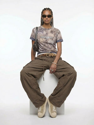 Fine Check Loose-fit Tooling Wide-leg Cargo Trousers