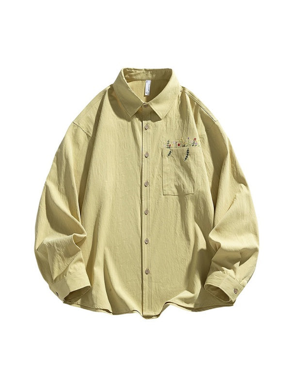 Simple Floral Embroidery Stripes Shirts