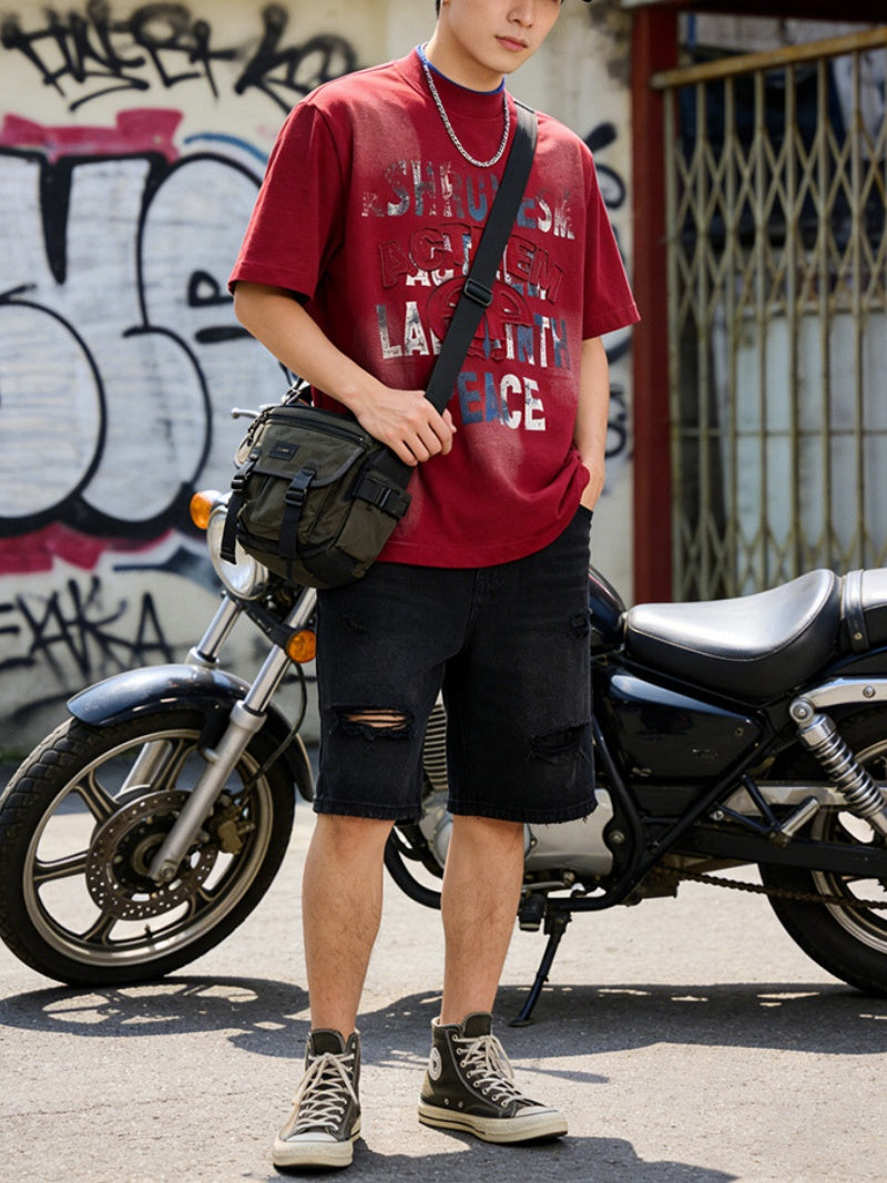 Distressed 3D Letter Printed T-shirts