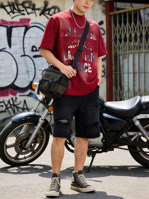 Distressed 3D Letter Printed T-shirts