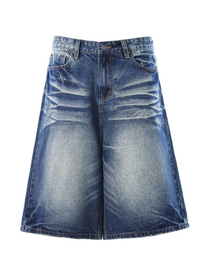 Cat Whiskers Distressed Gradient Denim Five Points Loose-fit Shorts