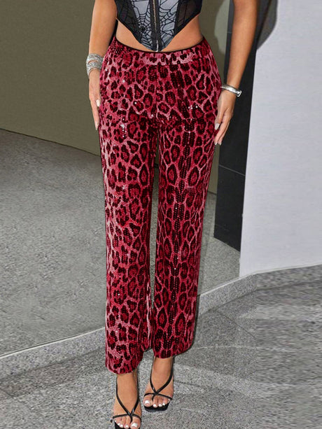 Leopard Print Sequins Pants