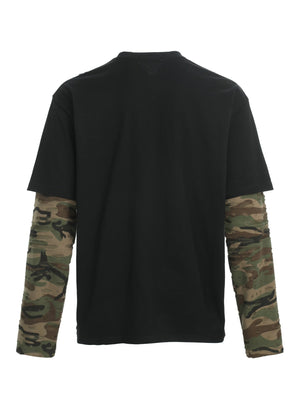 Hole Camouflage Splicing Fake Two Pieces Long-sleeved T-shirt