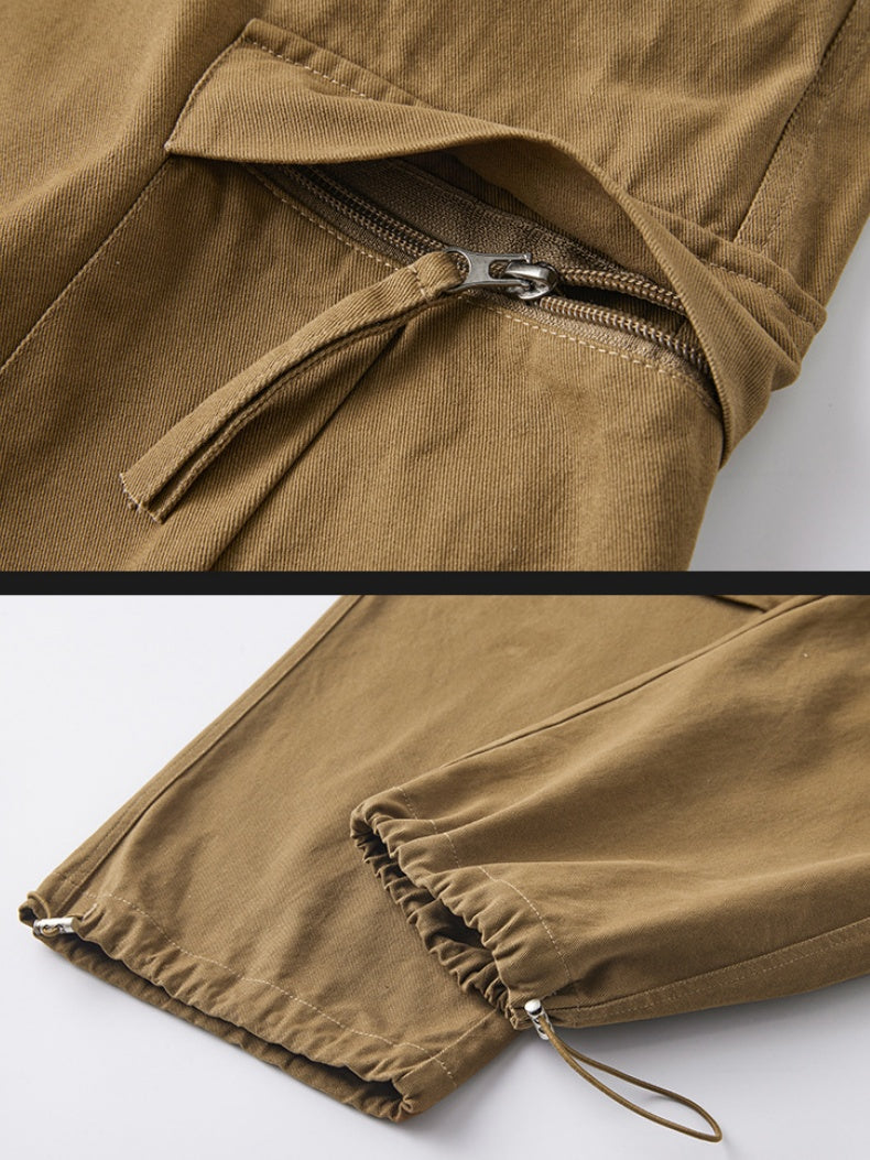 Washing Pleats Drawstring Two-way Loose Cargo Trousers