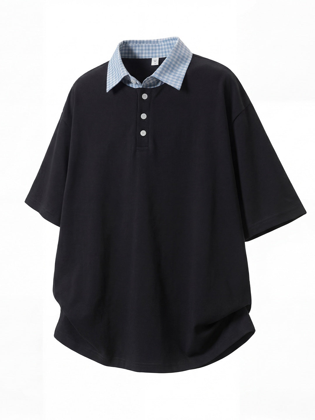 College Style Layered-look Color-blocked Plaid Polo Shirt