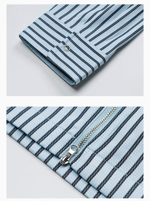 Cleanfit Lapel Stripes Printed Zipper Long-sleeved Shirt