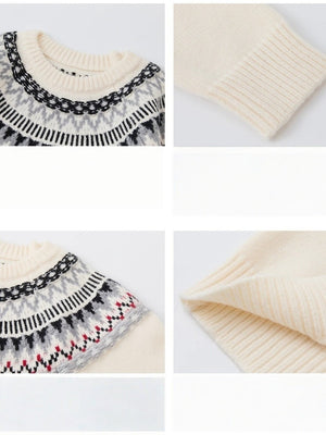 Retro Fair Isle Jacquard Crew Neck Sweaters