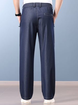 Faux Denim Straight-fit Loose-fit Anti-wrinkle Pants