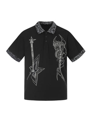 Abstract Printed Ins Leopard Print Patchwork POLO
