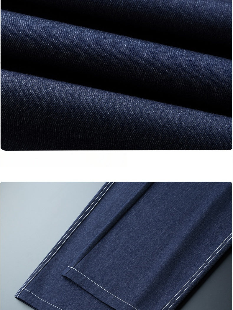 Faux Denim Straight-fit Loose-fit Anti-wrinkle Pants