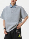College Style Layered-look Color-blocked Plaid Polo Shirt