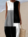 Printed Pocket Round Neck Sleeveless Maxi Dresses