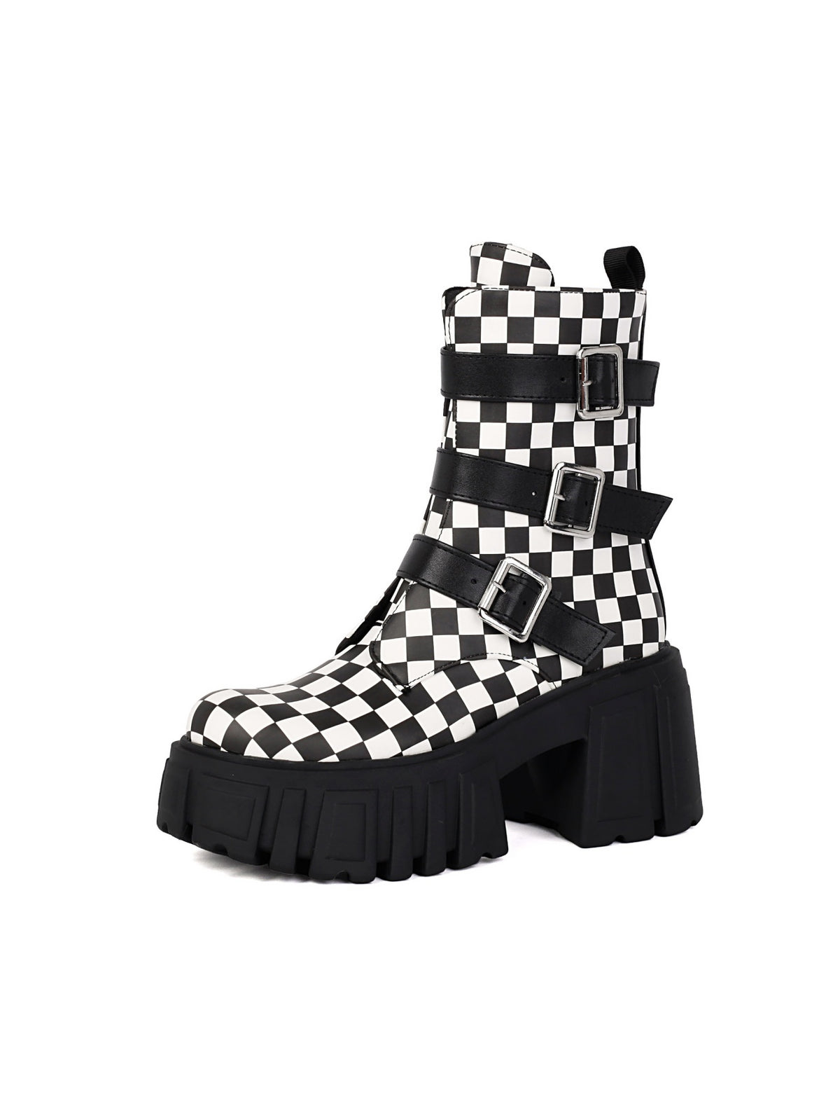 Plaid Denim Biker Punk Ankle Boots