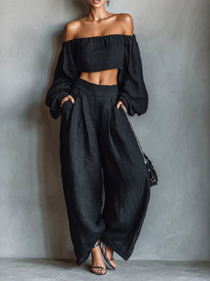 Solid Color Geometric Print Casual Two-piece Women's Clothing