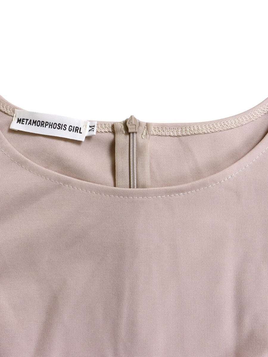 Puff Sleeve High Waist Crew Neck Large Skirt Commuting Leisure Midi Dresses