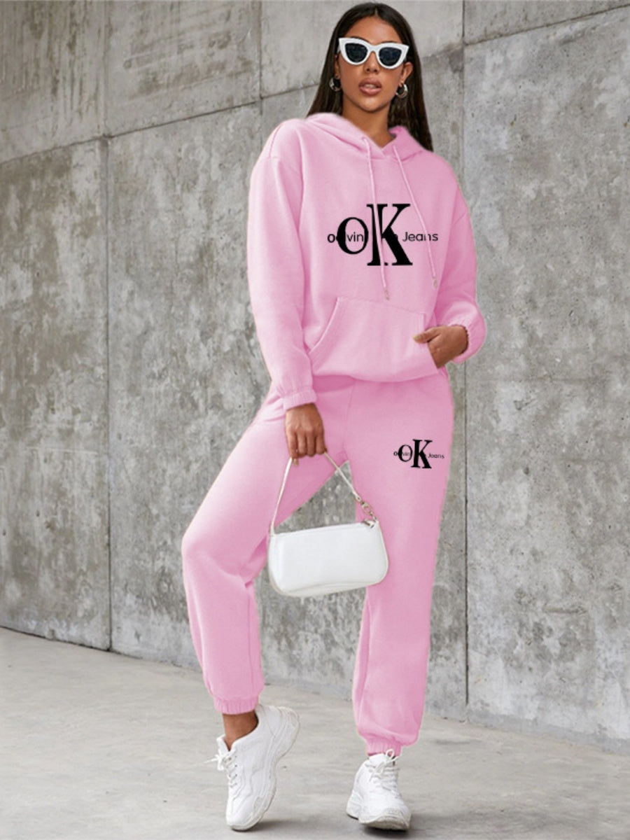 Sports Printed Hoodies Sweatpants 2-piece Sets