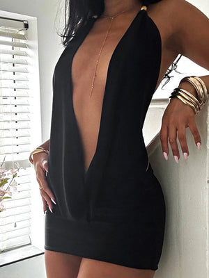 Metallic Gloss Deep V-neck Neck Strap Tight Shorts 2-piece Sets