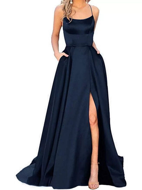 Backless Bandage Satin High Slit Bridesmaid Dresses Cocktail Party Maxi Dresses