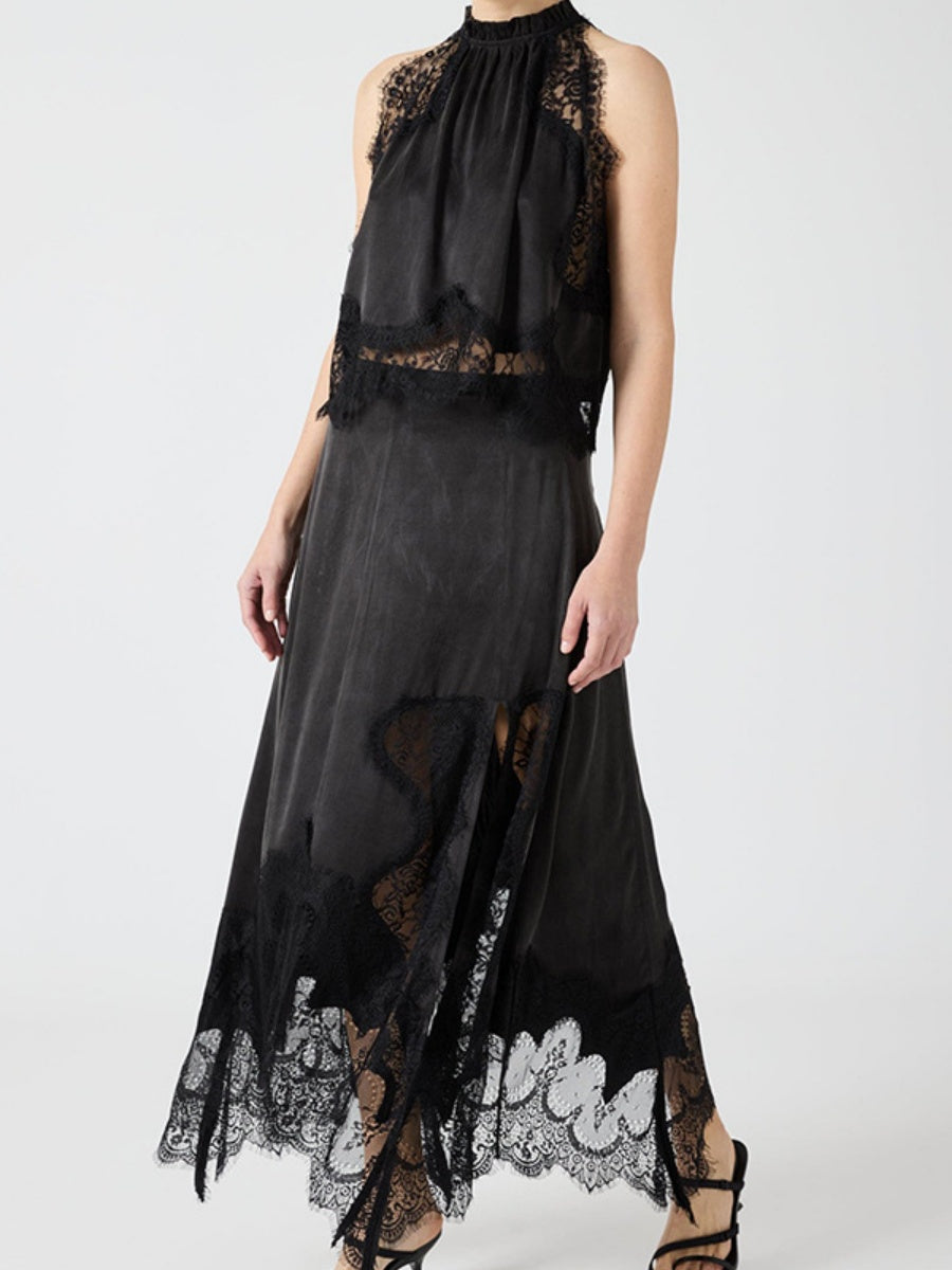 Lace Stitching Halter Top Irregular Skirt Set 2-piece Sets