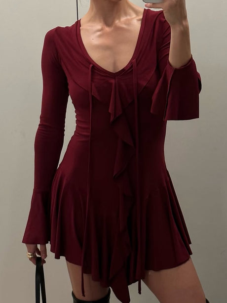 Ruffle Straps  Flare Sleeve Sweet Mini&Short Dresses