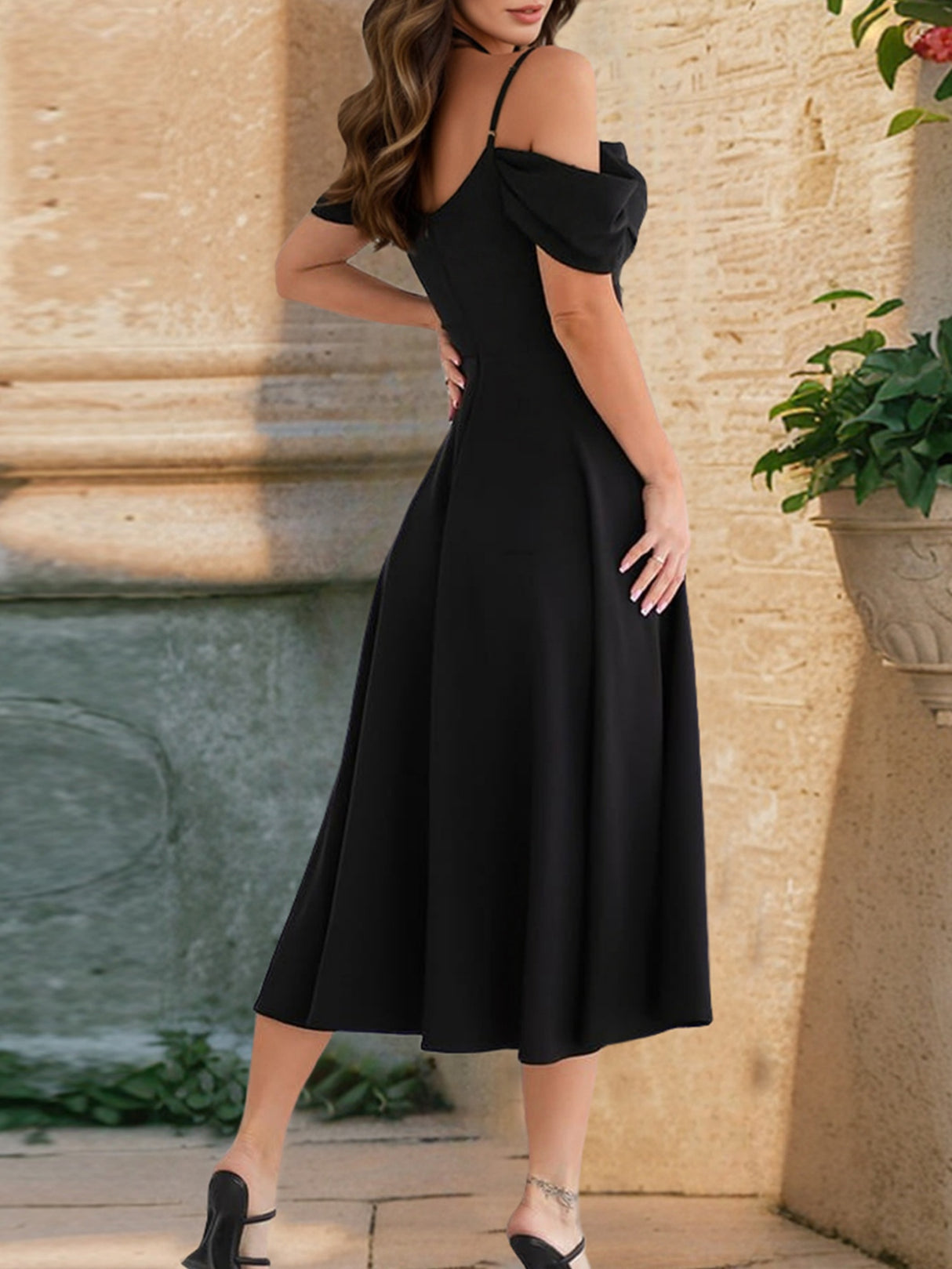 Ruffled Off-shoulder Spaghetti Strap Waist Maxi Dresses