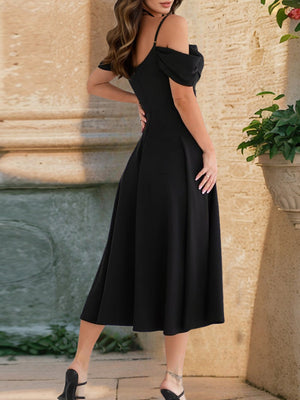 Ruffled Off-shoulder Spaghetti Strap Waist Maxi Dresses