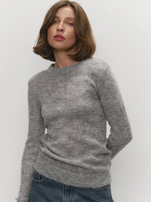 Mohair Crew Neck Pullover Sweater, Semi-sheer Base Layer Sweater