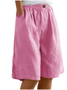 Button-down Cotton Linen Loose High-waisted Five-point Shorts